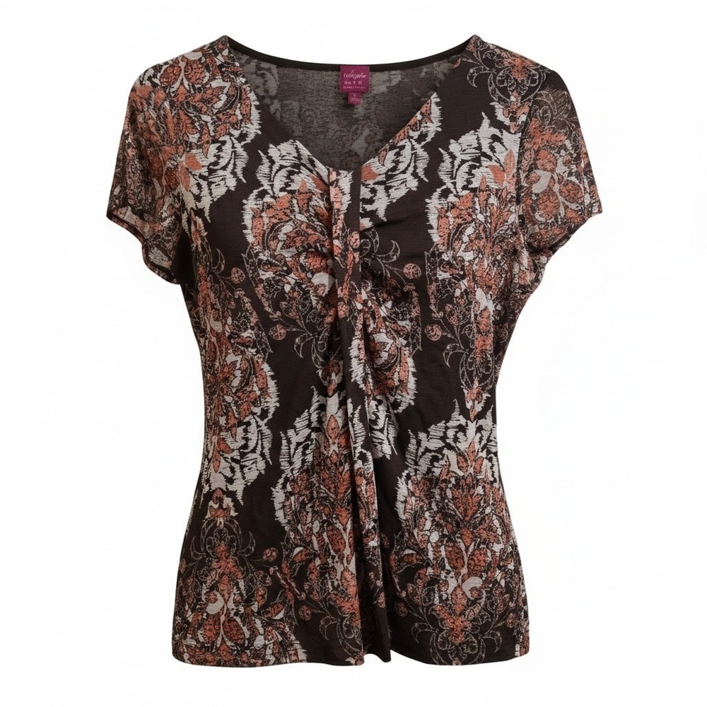 212 Collection Women's Short Sleeve Y2K Top Size SM Brown Pink Vintage 90s Retro